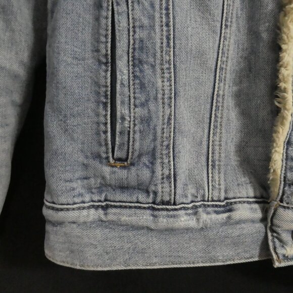 LUCKY BRAND | small | Distressed Jean Denim Sherpa Jacket | Snap Button Closure - Picture 7 of 16